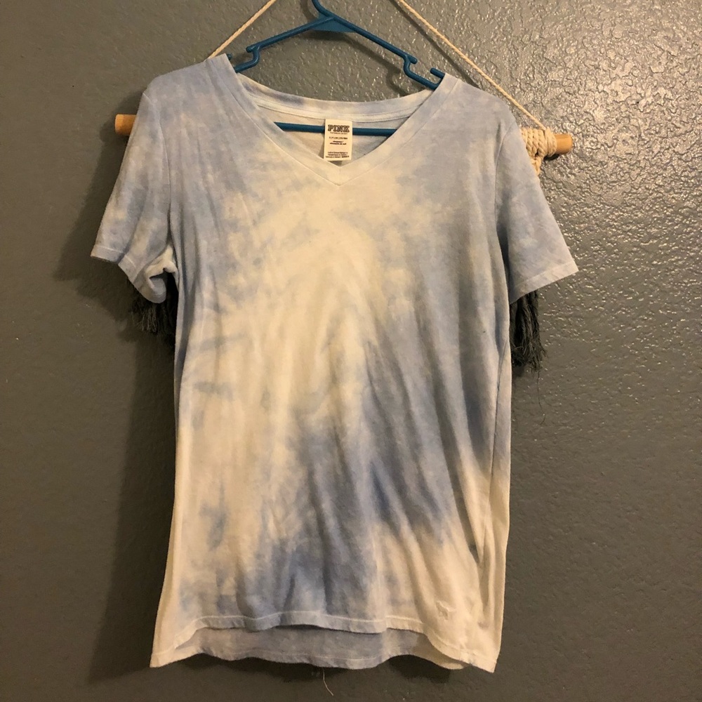 PINK light blue tie dye like V- neck